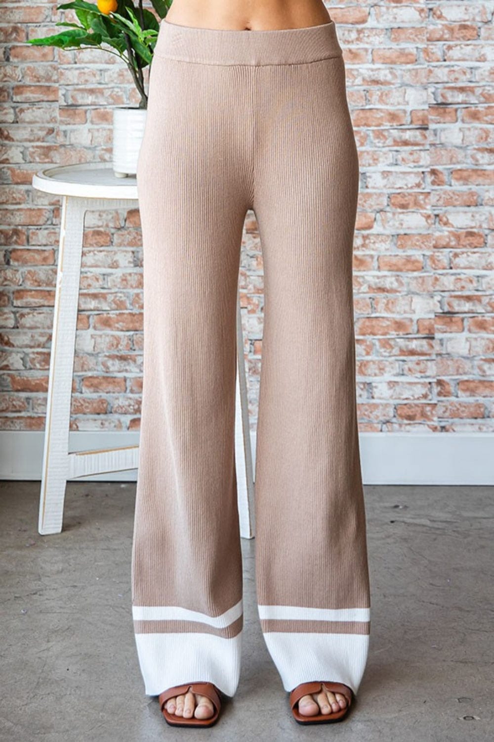 Rosy Brown First Love Contrast Ribbed Knit Pants