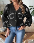 Dark Slate Gray V-Neck Dropped Shoulder Cardigan