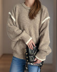 Contrast Trim Round Neck Dropped Shoulder Sweater