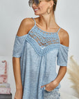 Gray BiBi Front Crochet Lace Adjustable Strap Top