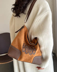 Suede Patch Adjustable Strap Tote Bag