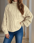 Cable-Knit Turtleneck Long Sleeve Sweater