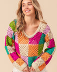 Wheat BiBi Multi Color Checkered Long Sleeve Knit Top