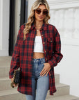 Plaid Collared Neck Long Sleeve Shirt