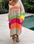 Color Block V-Neck Long Sleeve Sweater Dress