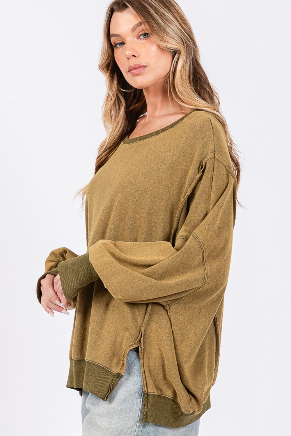 Lavender SAGE + FIG Mineral Wash Side Slit Oversized Sweatshirt