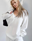 Basic Bae V-Neck Dropped Shoulder Long Sleeve Sweatshirt with Bra