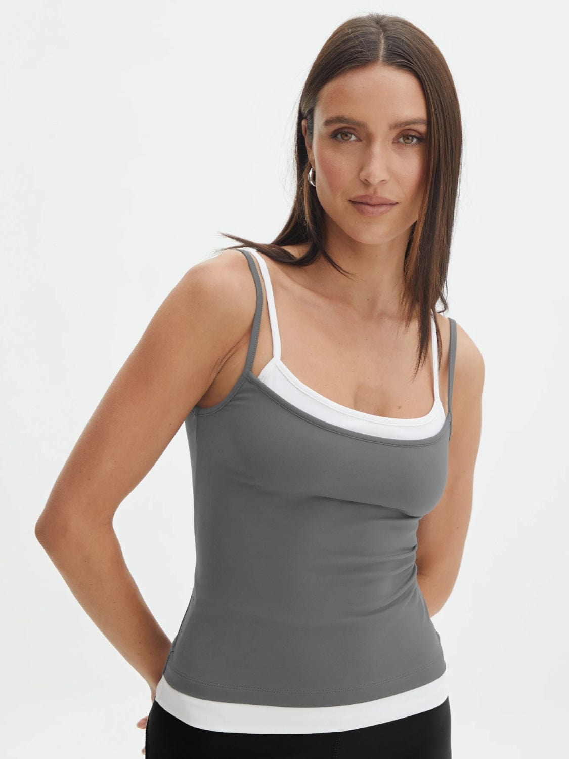 Dark Slate Gray Faux Layered Square Neck Cropped Cami