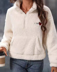 Heart Half Zip Long Sleeve Teddy Sweatshirt