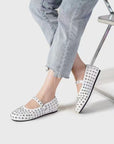 Light Gray PU Leather Studded Flat Loafers