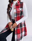 Honey Plus Size Pocketed Plaid Button Up Vest Coat