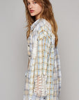 Gray POL Long Sleeve Embroidered Crochet Plaid Shirt Sentient Beauty Fashions Apparel & Accessories
