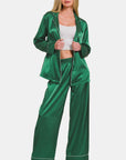 Zenana Satin Long Sleeve Shirt and Pants Pajama Set