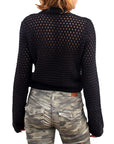 Openwork Round Neck Long Sleeve Knit Top