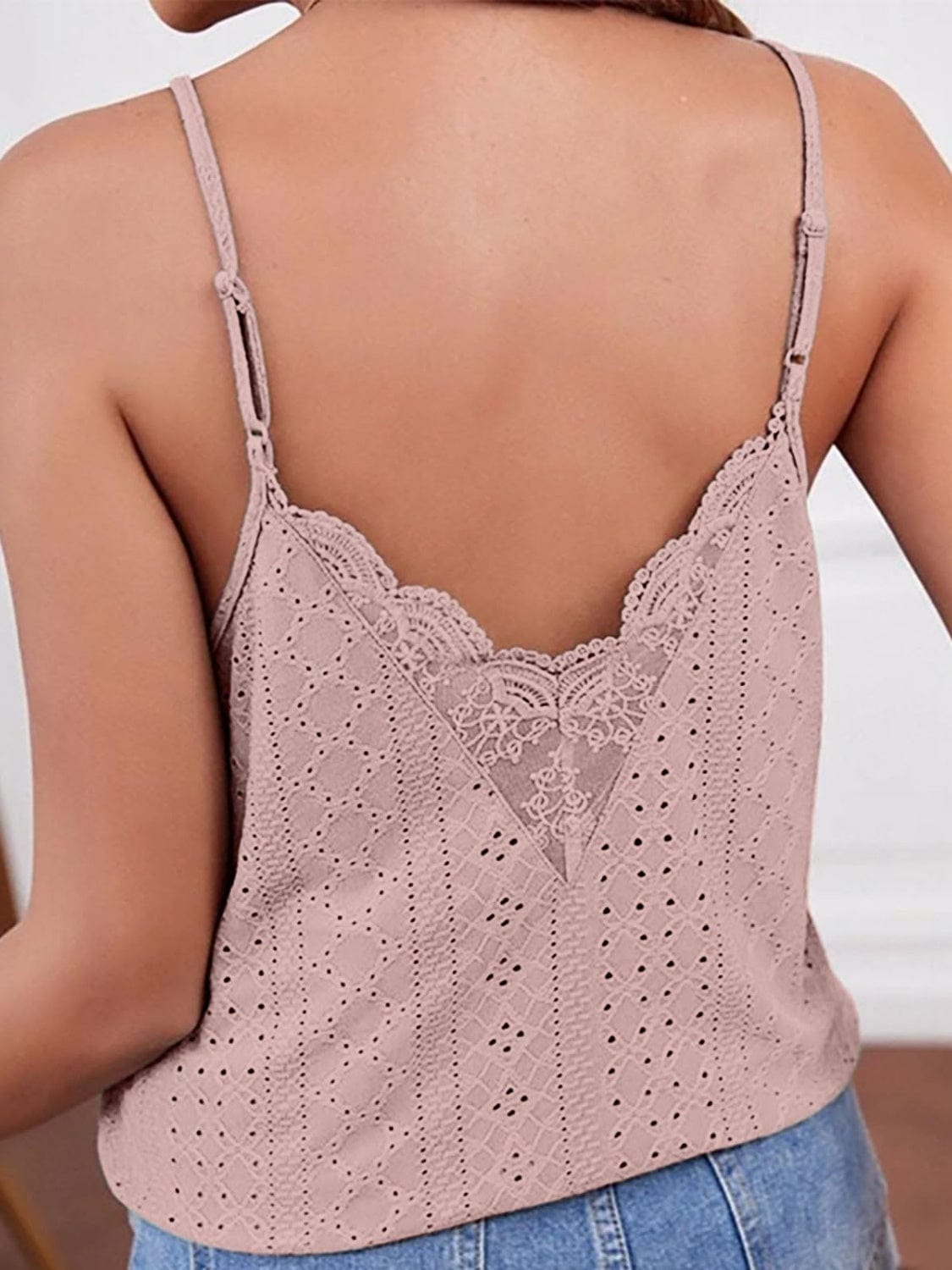 Rosy Brown Eyelet Lace Detail V-Neck Cami