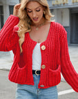 Round Neck Button Up Cardigan with Pockets