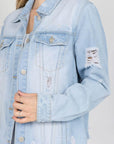 American Bazi Letter Patched Distressed Denim Jacket