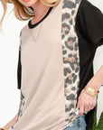 Light Gray Celeste Full Size Leopard Color Block T-Shirt