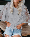 Dark Gray Round Neck Three-Quarter Sleeve Blouse