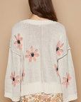 POL V-Neck Floral Pattern Chenille Sweater