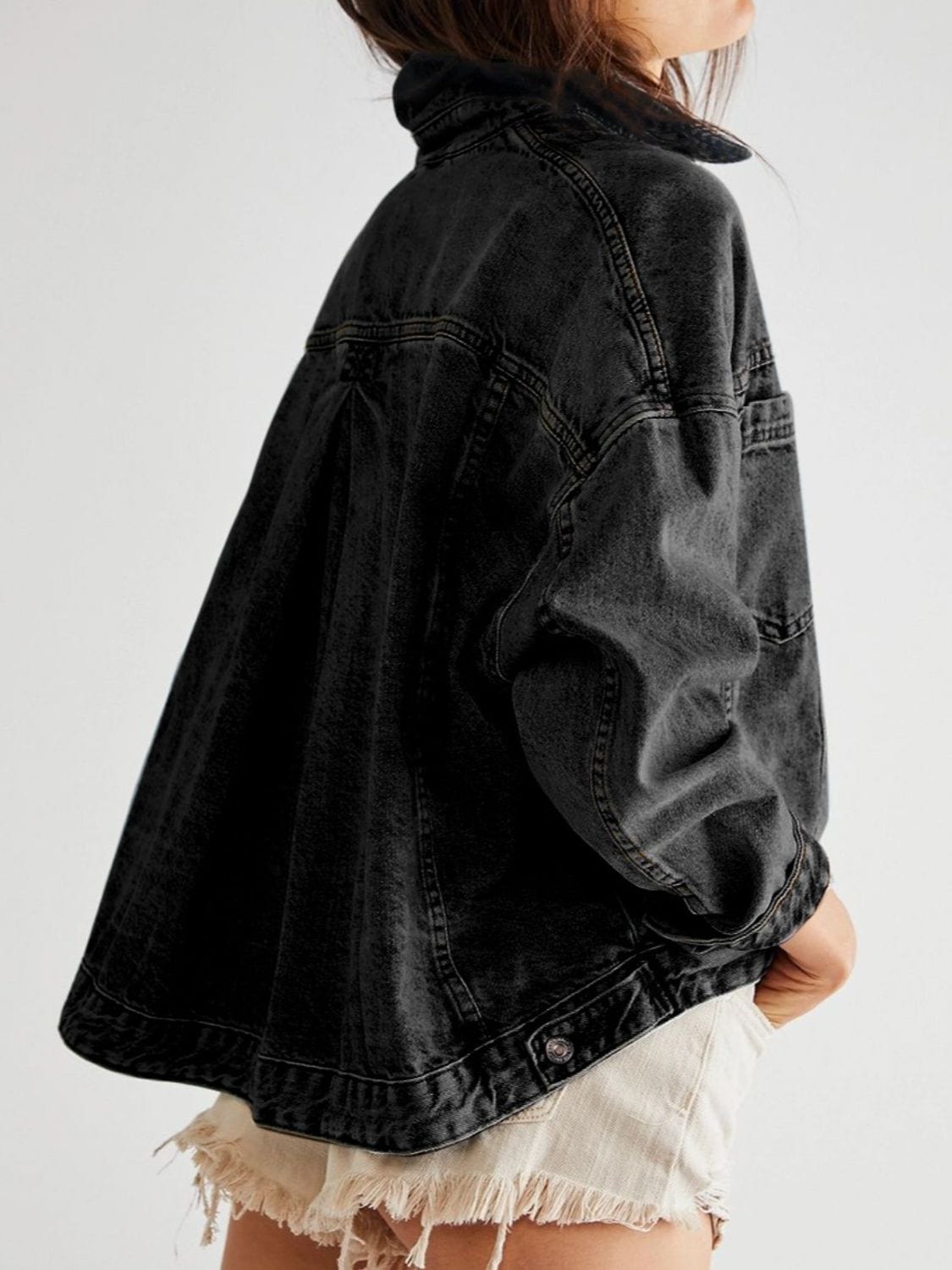 Black Pocketed Button Up Denim Jacket