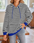 Lovelet Drawstring Striped Long Sleeve Hoodie