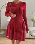 Ribbed Round Neck Long Sleeve Dress