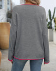 Mandy Contrast Trim Round Neck Long Sleeve Sweater