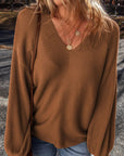 V-Neck Dropped Shoulder Long Sleeve Sweater