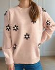 Flower Round Neck Raglan Sleeve Sweater