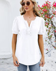 Frill Notched Short Sleeve Blouse