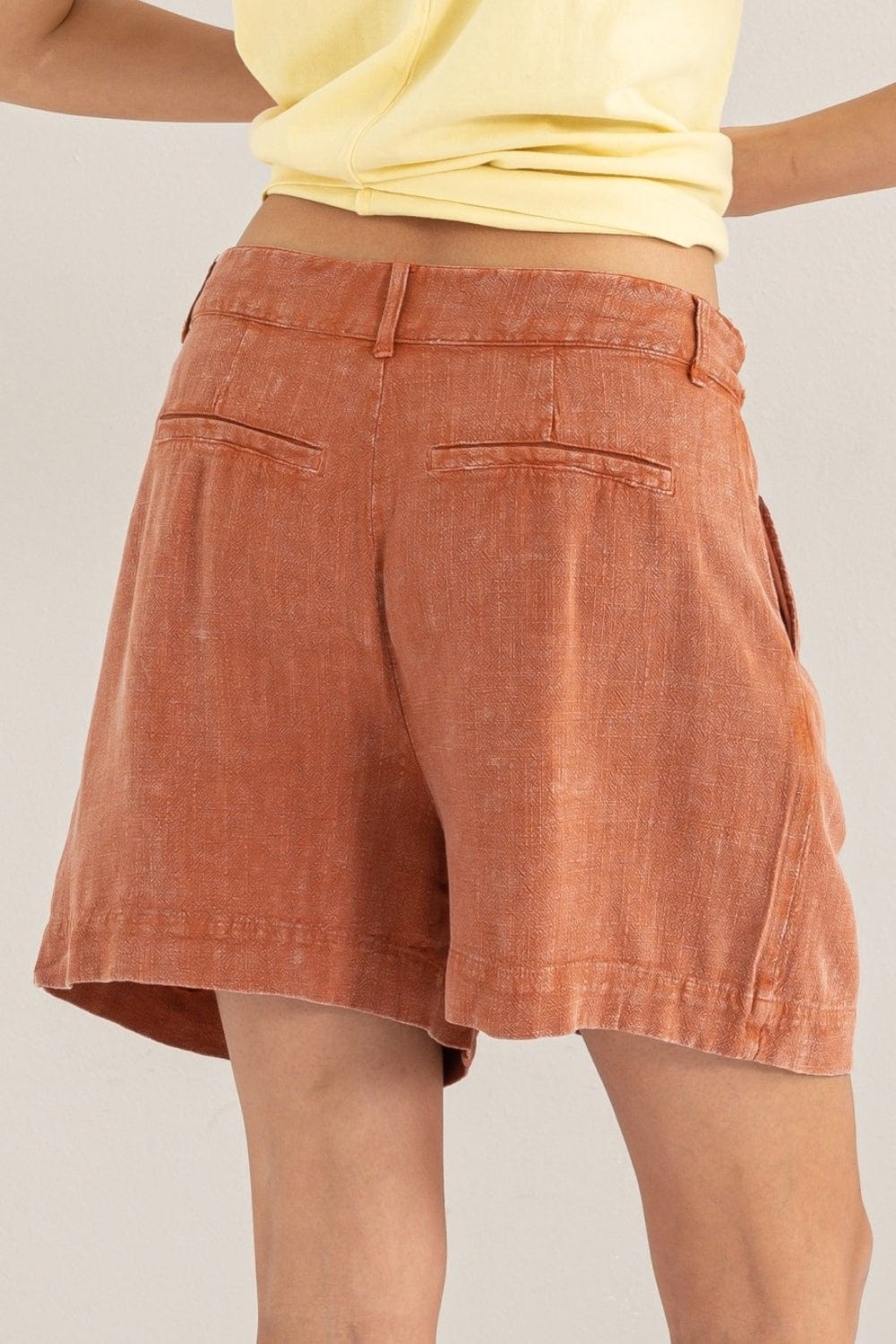 Rosy Brown HYFVE High Waist Pleated Linen Shorts