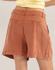 Rosy Brown HYFVE High Waist Pleated Linen Shorts