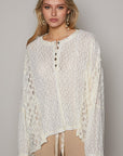 POL Round Neck Long Sleeve Raw Edge Lace Top