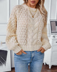 Cable-Knit Round Neck Long Sleeve Sweater