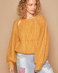 Tan POL Cable Knit Cutout Long Sleeve Sweater