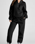 Black Quarter Zip Long Sleeve Top and Pants Set