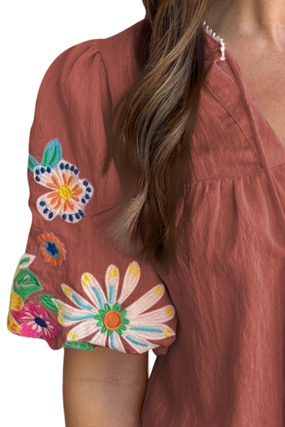 Sienna Embroidered Tie Neck Half Sleeve Blouse Sentient Beauty Fashions Apparel &amp; Accessories