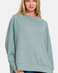 Zenana Scuba Round Neck Side Slit Sweatshirt