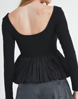 Peplum Scoop Neck Long Sleeve T-Shirt