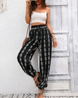 Light Gray Tied Printed High Waist Pants