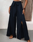 Light Gray Tied Slit Wide Leg Pants