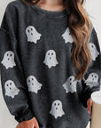 Glitter Ghost Round Neck Long Sleeve Sweatshirt