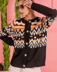 BiBi Ethnic Pattern Button Up Knit Cardigan