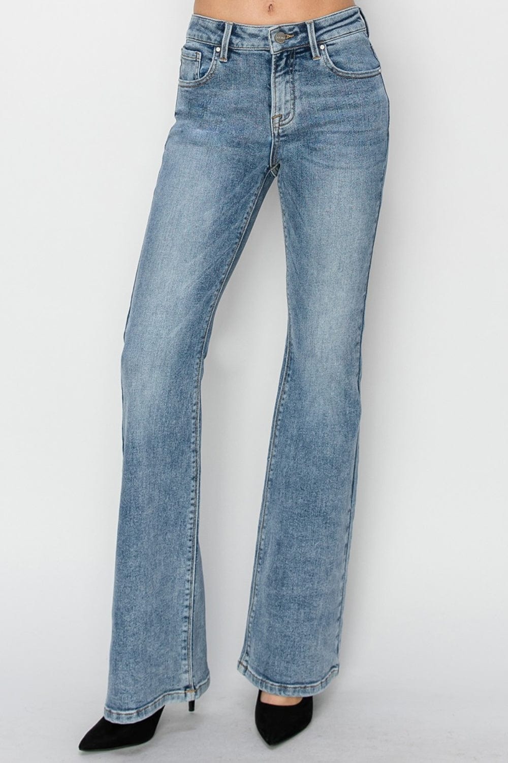 Light Gray RISEN Full Size Mid Rise Bootcut Jeans