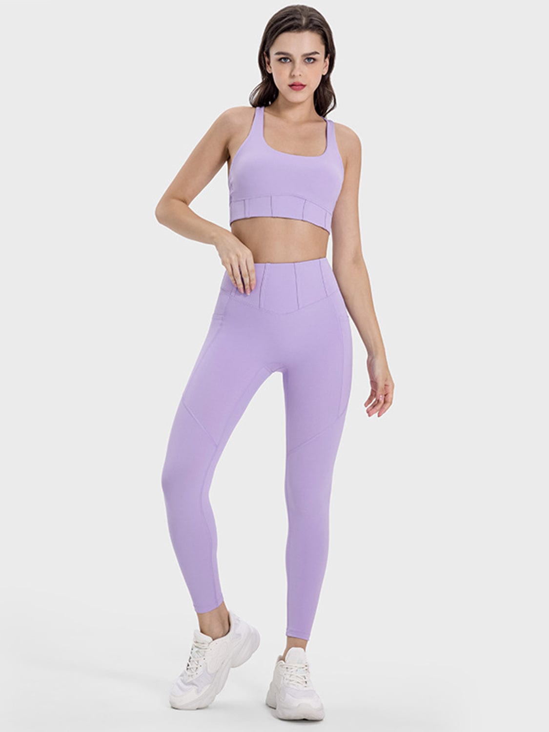 Lavender Square Neck Wide Strap Active Tank