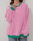 Gray Contrast Striped Long Sleeve Sweatshirt