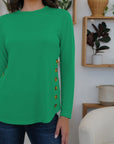 Sea Green Round Neck Long Sleeve T-Shirt