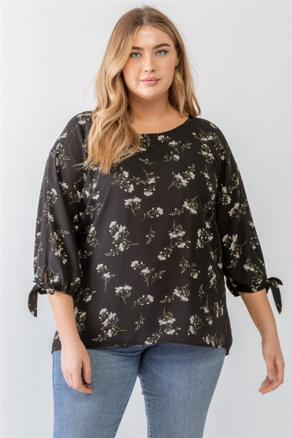 Dark Slate Gray Zenobia Plus Size Floral Round Neck Blouse Sentient Beauty Fashions Apparel &amp; Accessories