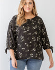 Dark Slate Gray Zenobia Plus Size Floral Round Neck Blouse Sentient Beauty Fashions Apparel & Accessories